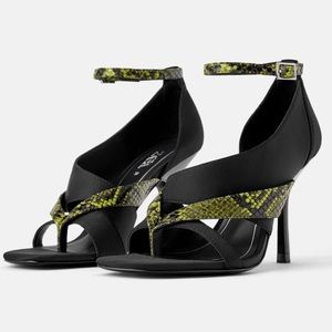 Zara woman’s black animal print heeled sandals 6.5